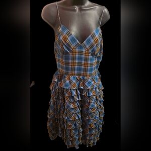 Betsey Johnson Blue and Yellow Plaid Mini Dress
